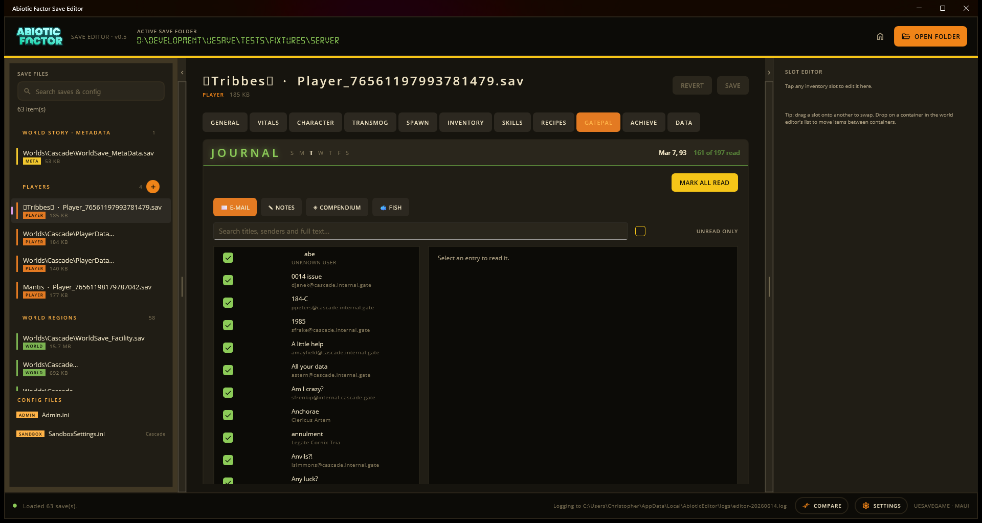 Player journal / GatePal tab
