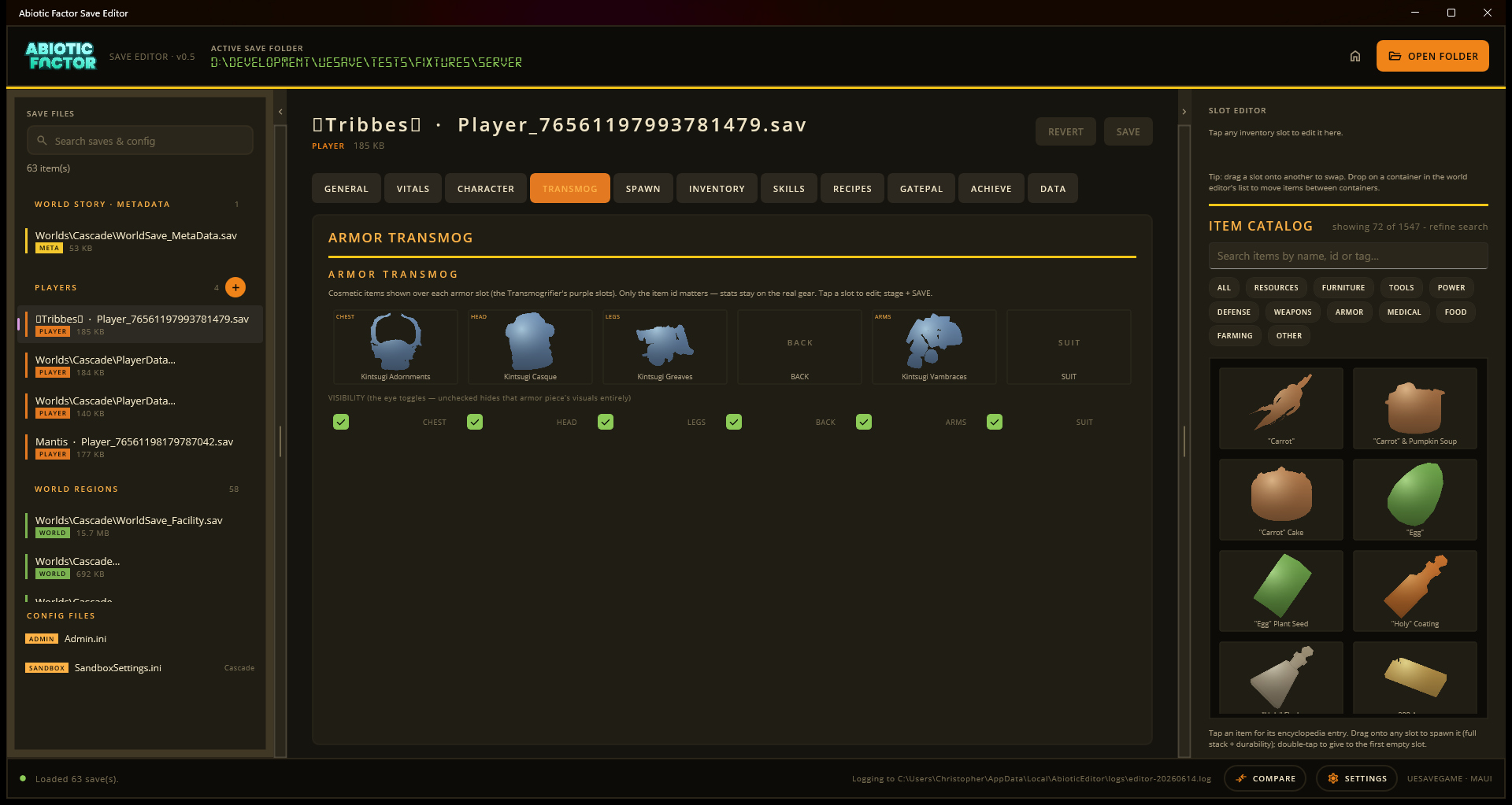 Player transmog tab