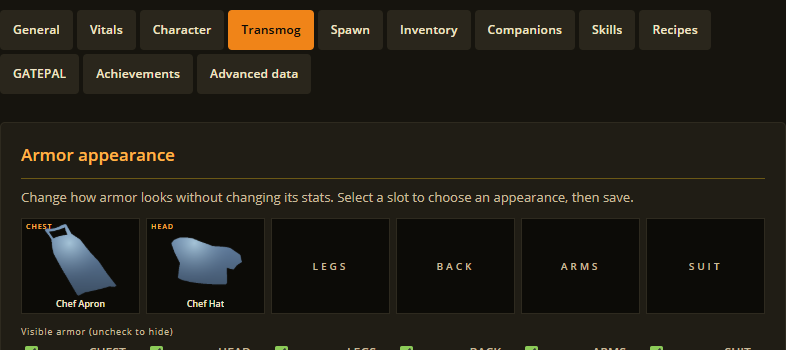 Transmog in Abiotic Editor