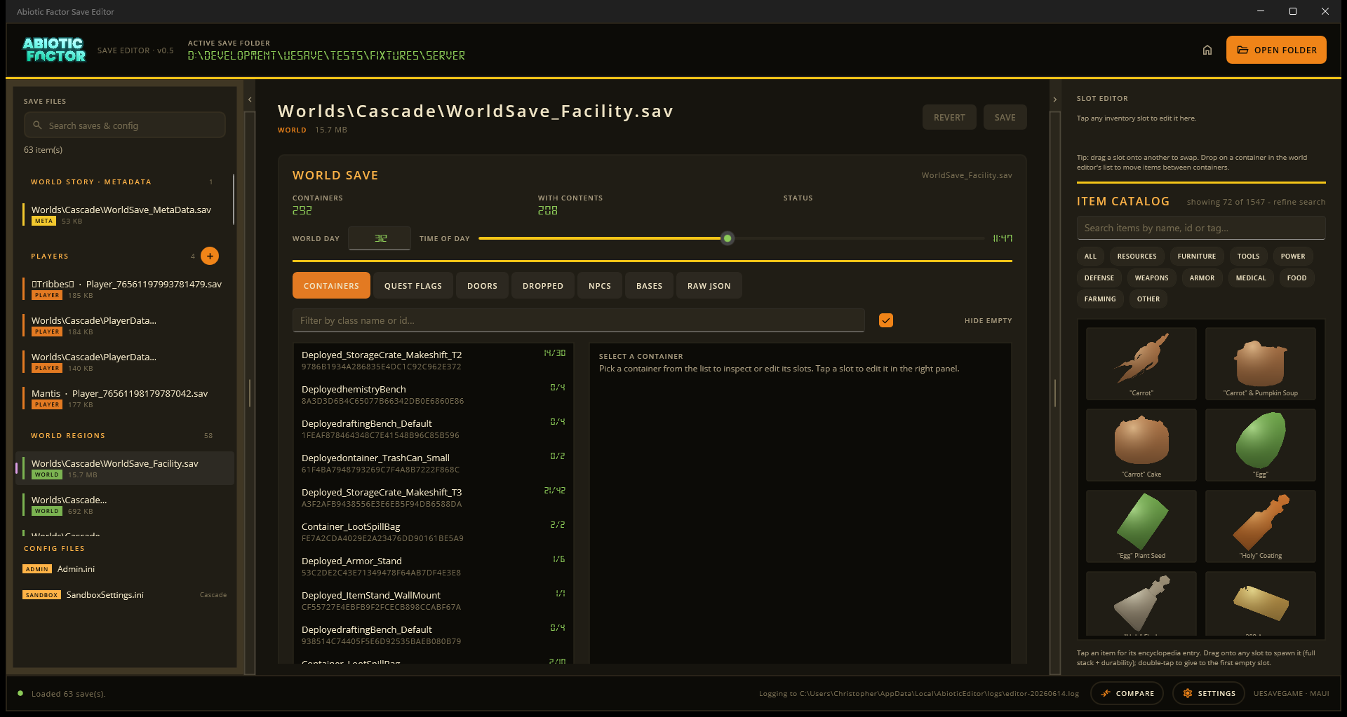 World containers tab