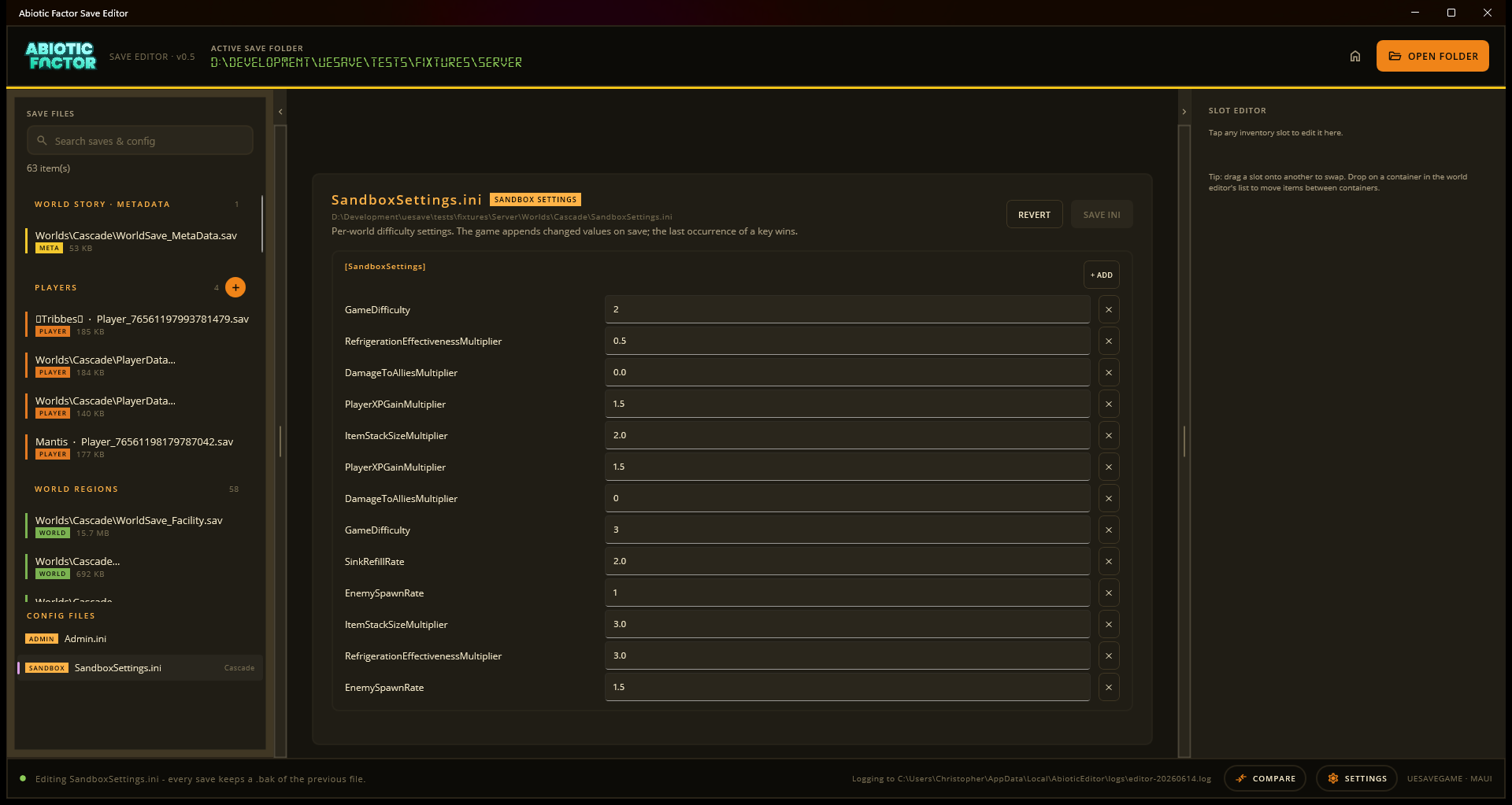 Sandbox settings INI editor
