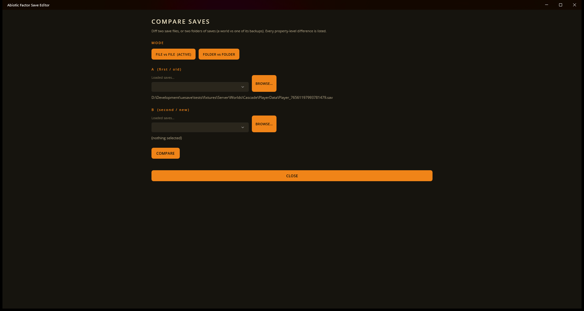 Compare saves panel