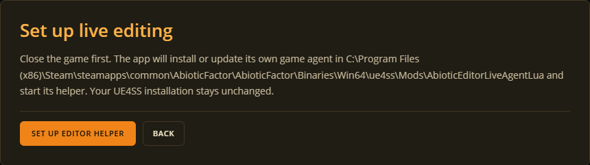 Helper setup after installing UE4SS in Abiotic Editor