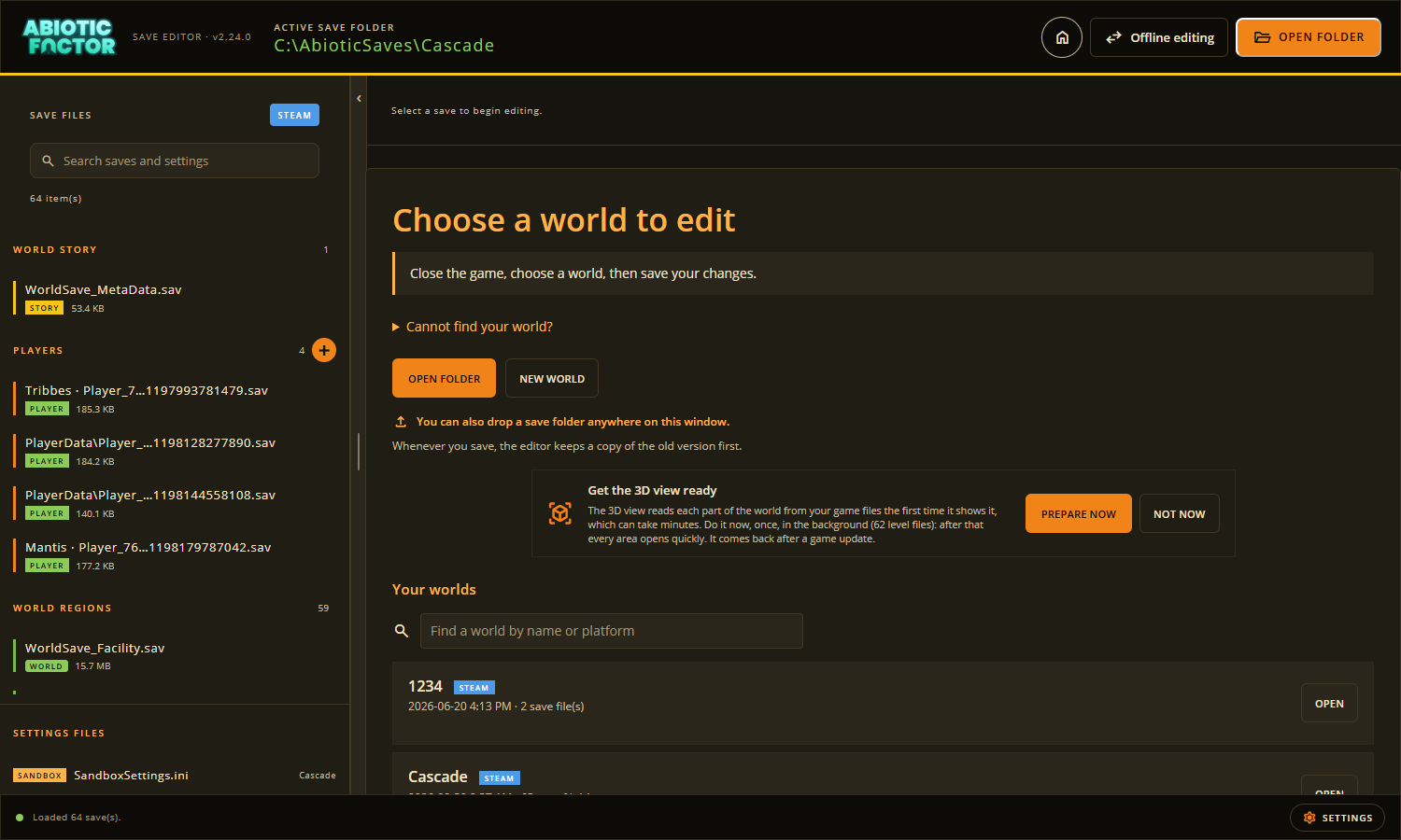 The start page offering to get the 3D view ready