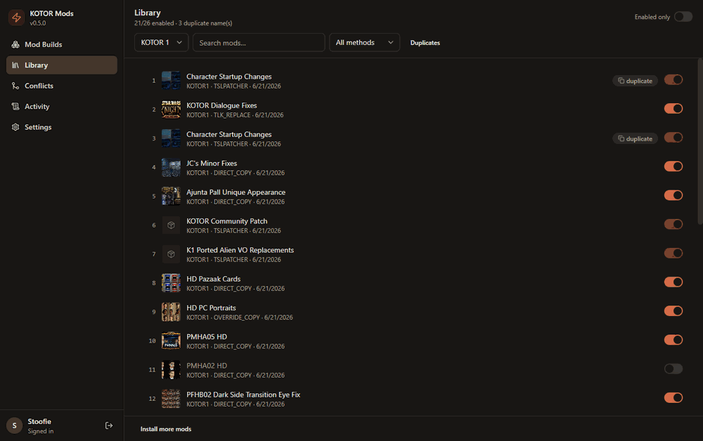 Animated demo of searching and filtering the mod library by name